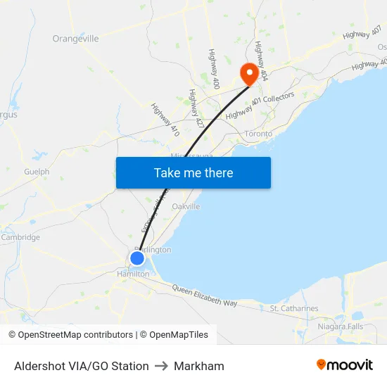 Aldershot VIA/GO Station to Markham map