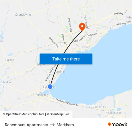 Rosemount Apartments to Markham map