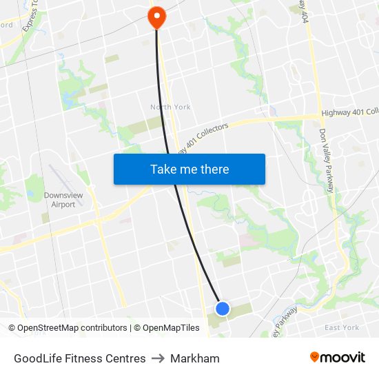 GoodLife Fitness Centres to Markham map