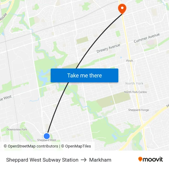 Sheppard West Subway Station to Markham map