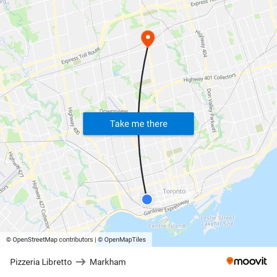 Pizzeria Libretto to Markham map
