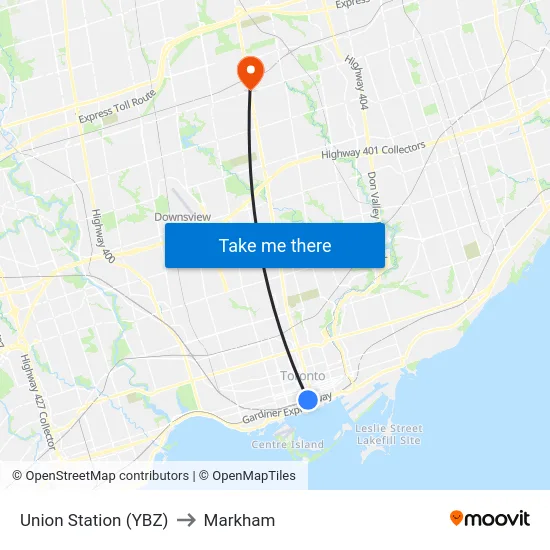 Union Station (YBZ) to Markham map