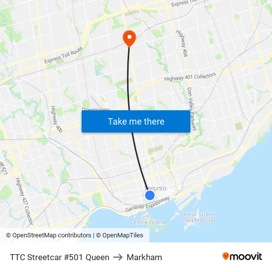 TTC Streetcar #501 Queen to Markham map
