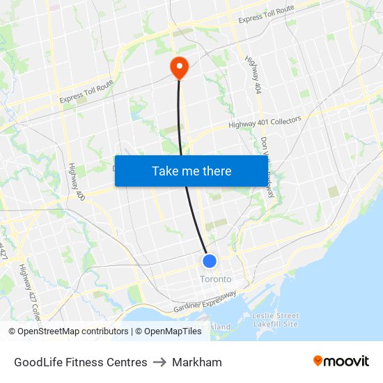 GoodLife Fitness Centres to Markham map