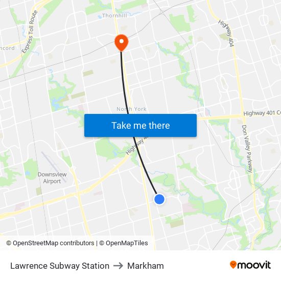 Lawrence Subway Station to Markham map