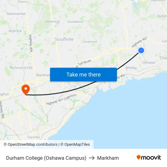Durham College (Oshawa Campus) to Markham map