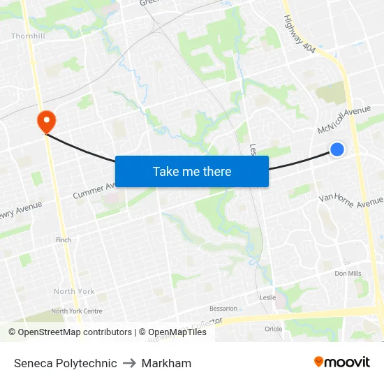 Seneca Polytechnic to Markham map