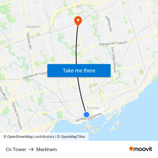 Cn Tower to Markham map