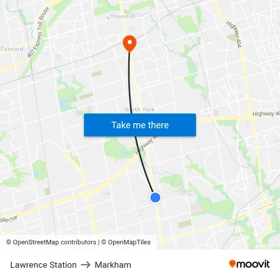 Lawrence Station to Markham map