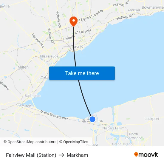 Fairview Mall (Station) to Markham map