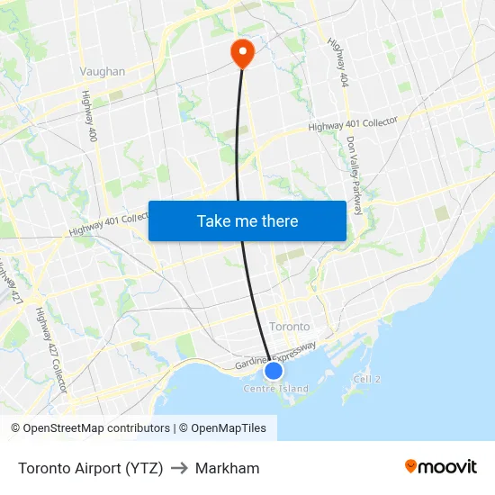 Toronto Airport (YTZ) to Markham map