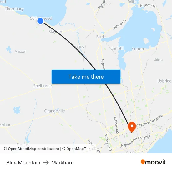 Blue Mountain to Markham map