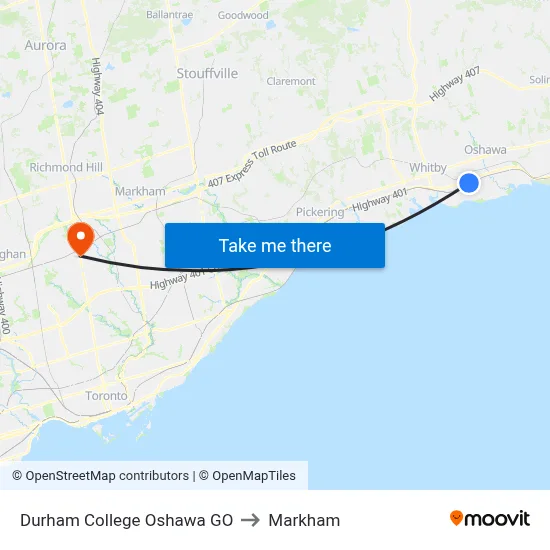 Durham College Oshawa GO to Markham map