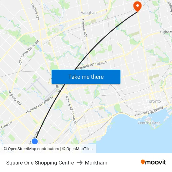 Square One Shopping Centre to Markham map