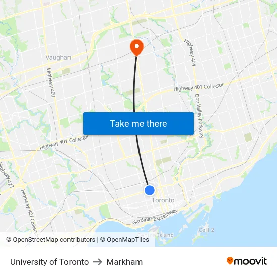 University of Toronto to Markham map