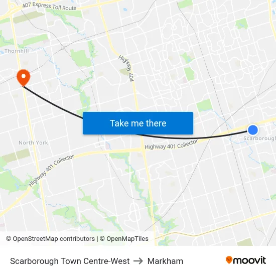 Scarborough Town Centre-West to Markham map