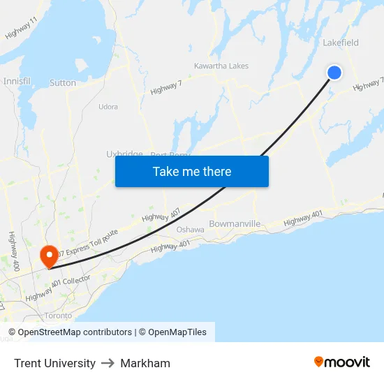 Trent University to Markham map