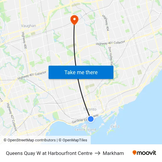 Queens Quay W at Harbourfront Centre to Markham map