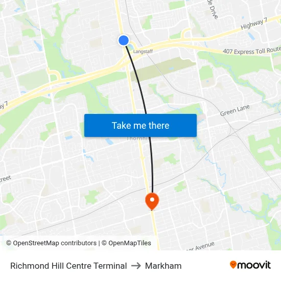 Richmond Hill Centre Terminal to Markham map