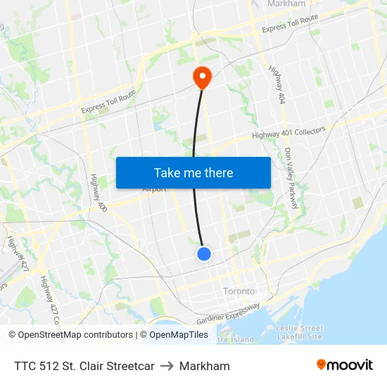 TTC 512 St. Clair Streetcar to Markham map