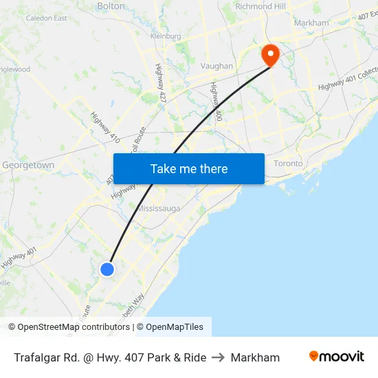 Trafalgar Rd. @ Hwy. 407 Park & Ride to Markham map