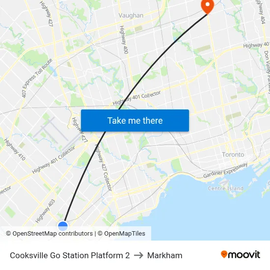 Cooksville Go Station Platform 2 to Markham map