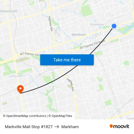 Markville Mall Stop #1827 to Markham map