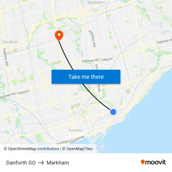 Danforth GO to Markham map