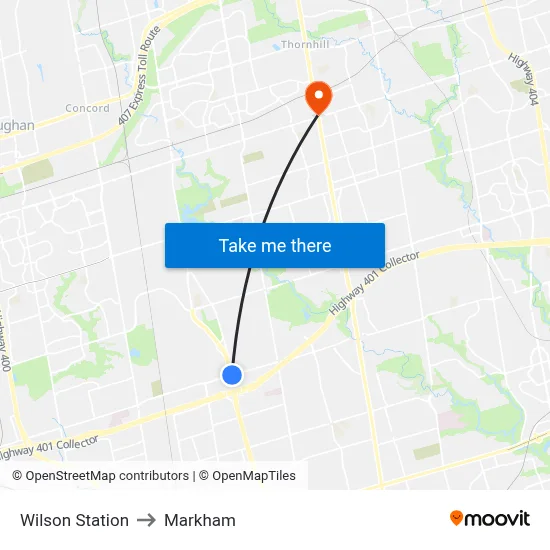 Wilson Station to Markham map