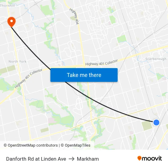 Danforth Rd at Linden Ave to Markham map