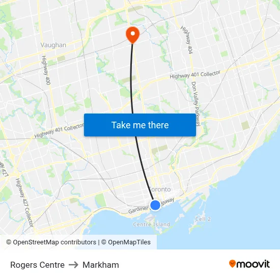 Rogers Centre to Markham map