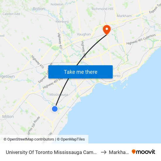 University Of Toronto Mississauga Campus to Markham map