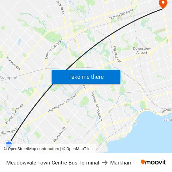 Meadowvale Town Centre Bus Terminal to Markham map