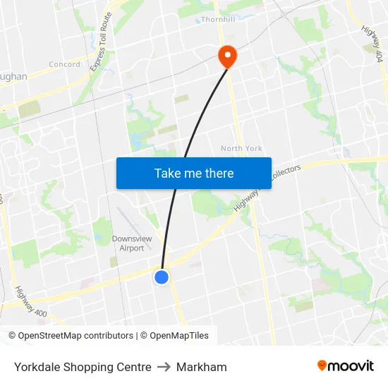Yorkdale Shopping Centre to Markham map