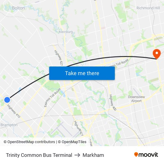 Trinity Common Bus Terminal to Markham map