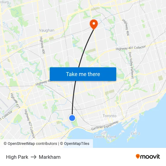 High Park to Markham map
