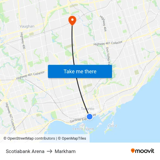 Scotiabank Arena to Markham map