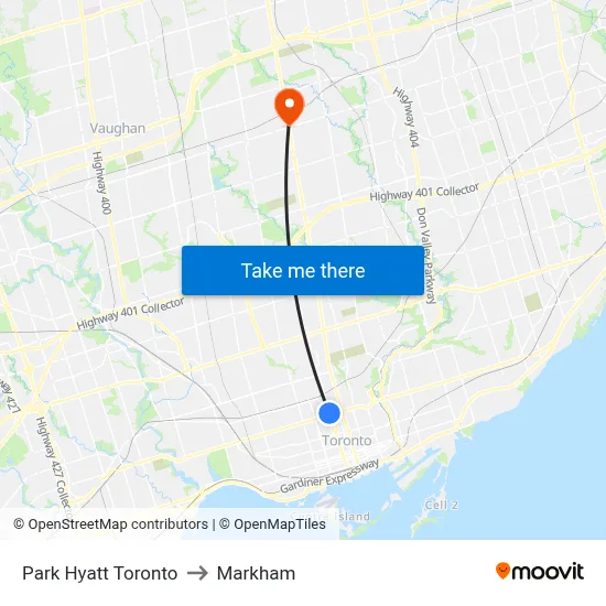 Park Hyatt Toronto to Markham map
