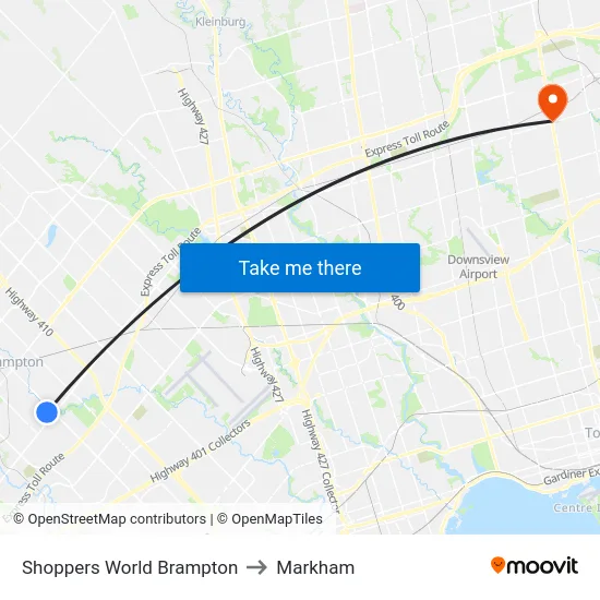 Shoppers World Brampton to Markham map