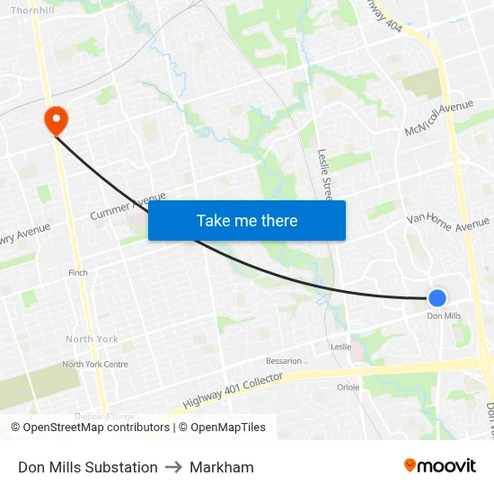 Don Mills Substation to Markham map
