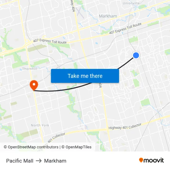 Pacific Mall to Markham map