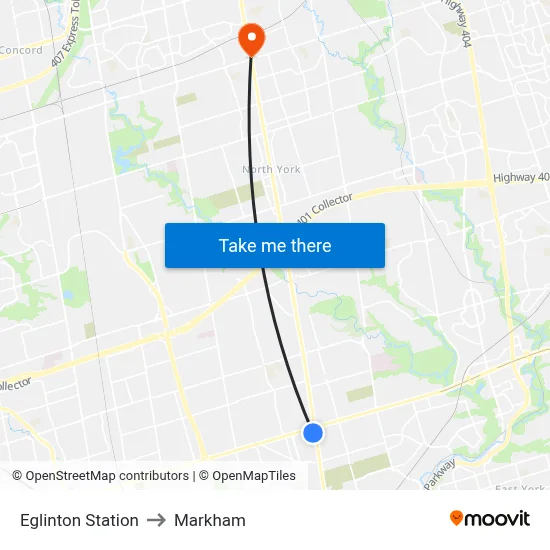 Eglinton Station to Markham map
