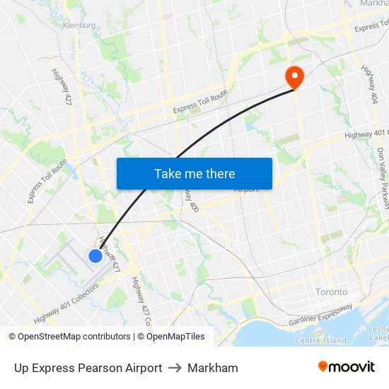 Up Express Pearson Airport to Markham map