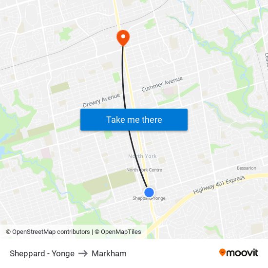 Sheppard - Yonge to Markham map