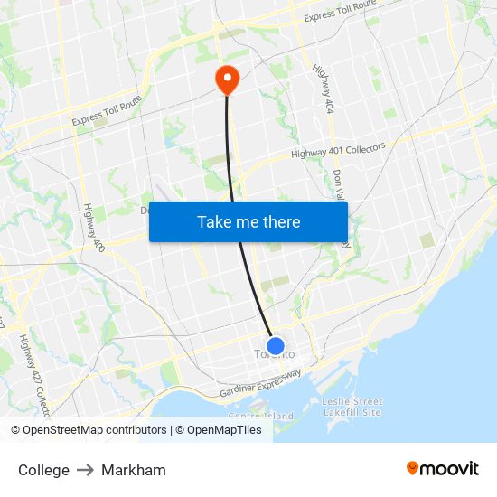 College to Markham map