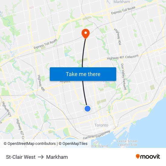 St-Clair West to Markham map