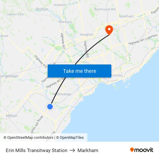 Erin Mills Transitway Station to Markham map