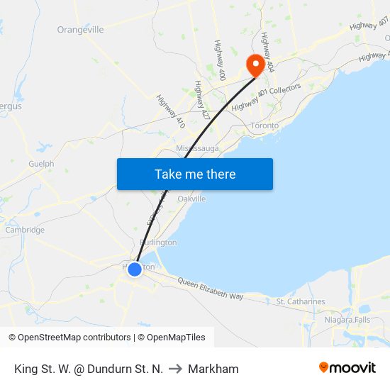 King St. W. @ Dundurn St. N. to Markham map
