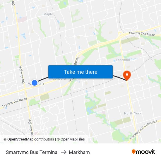 Smartvmc Bus Terminal to Markham map