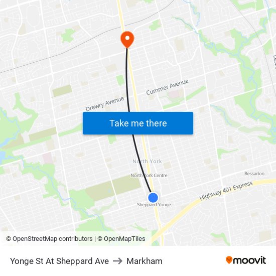 Yonge St At Sheppard Ave to Markham map